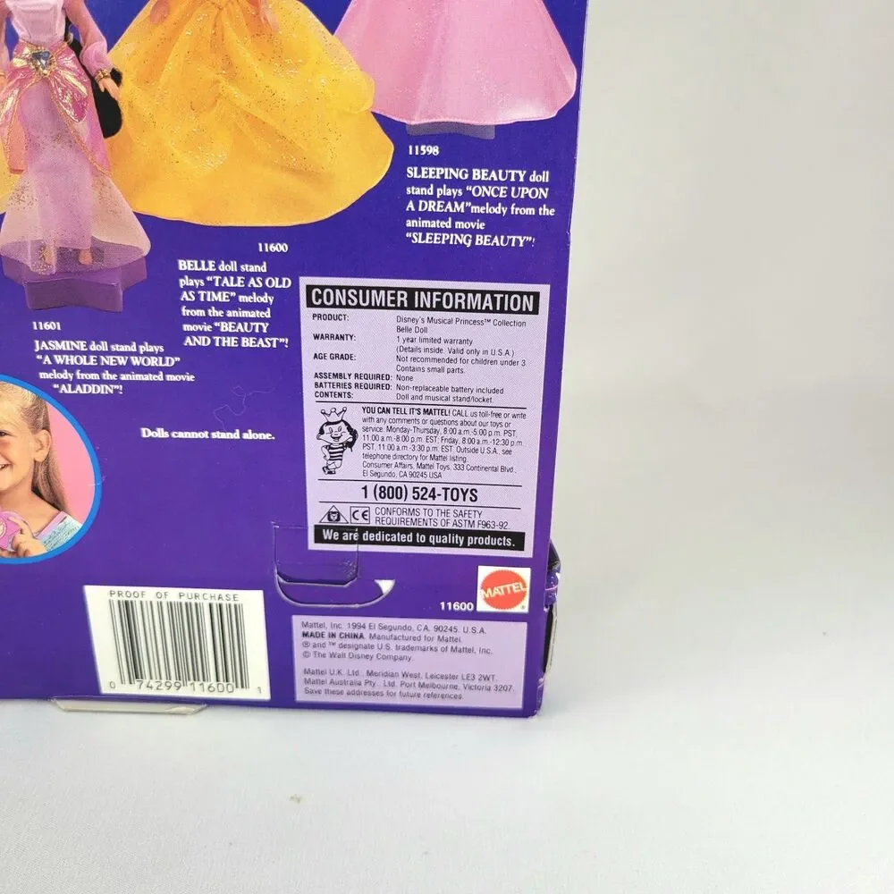 Vintage Disney Musical Princess Belle Doll Beauty & The Beast 1994 Mattel - Read